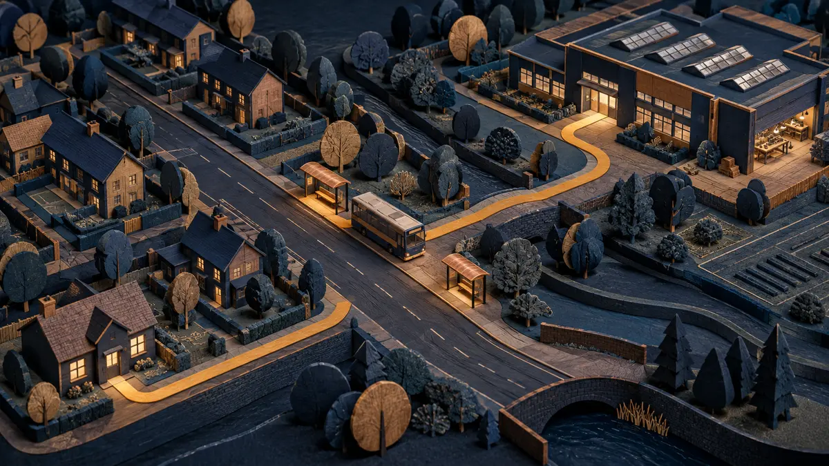 Neighbourhood route from homes to a training centre