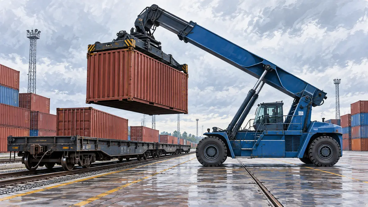 Container loading beside a railway wagon