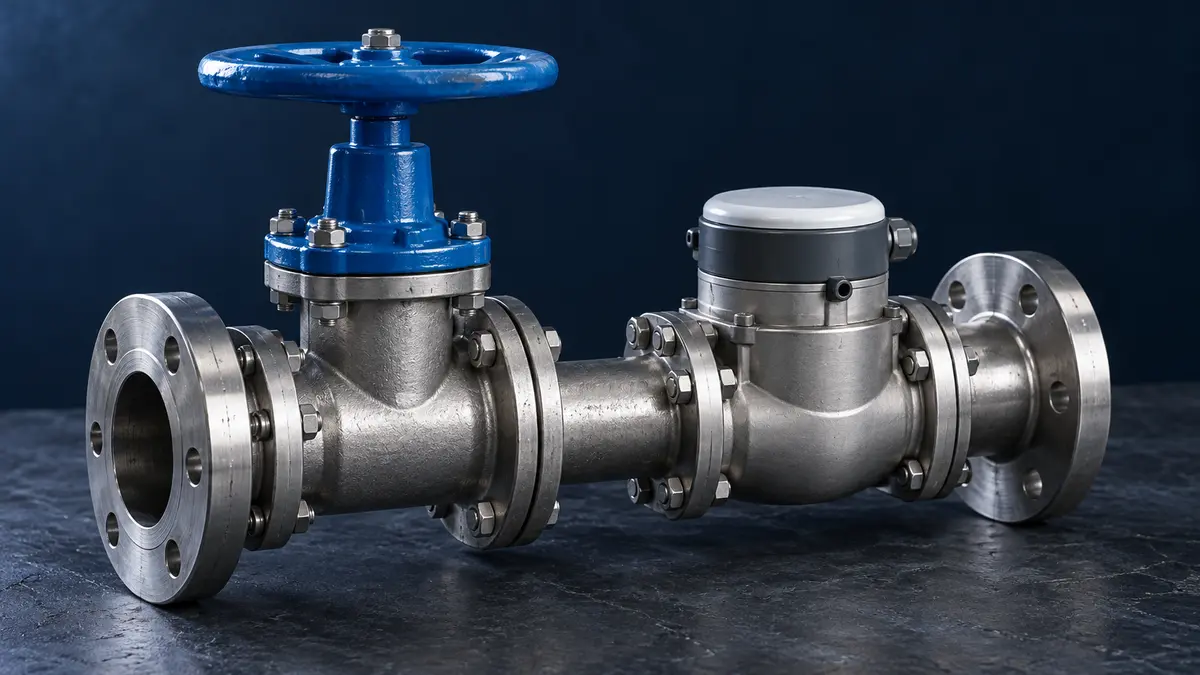 Industrial pipe with a valve and meter housing