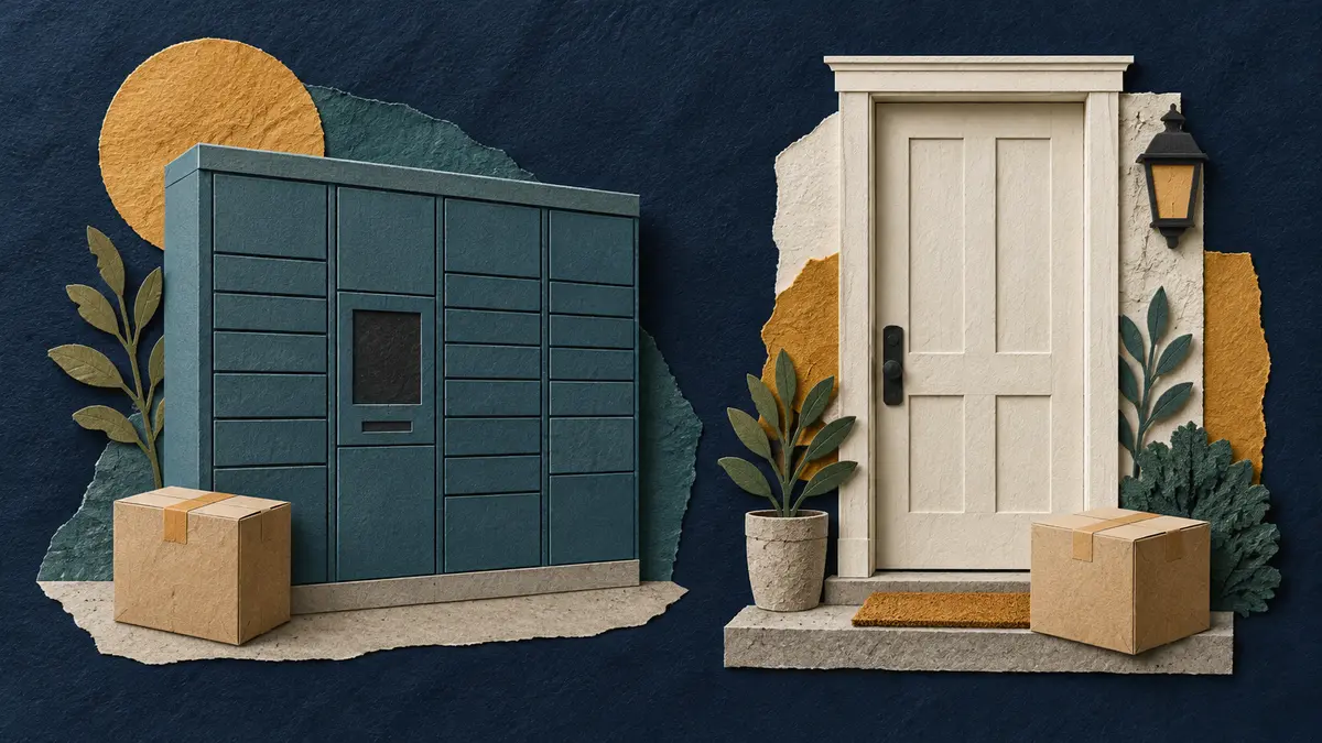 Parcel locker and front door with packages
