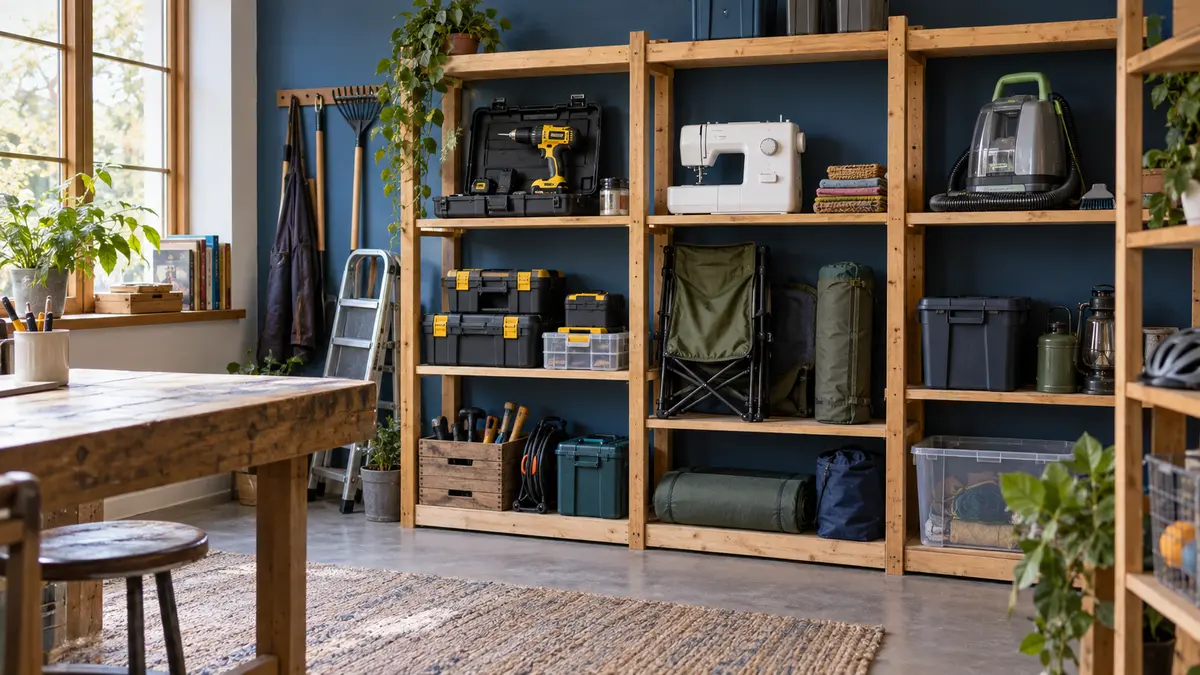 Shelves of tools and household equipment for borrowing
