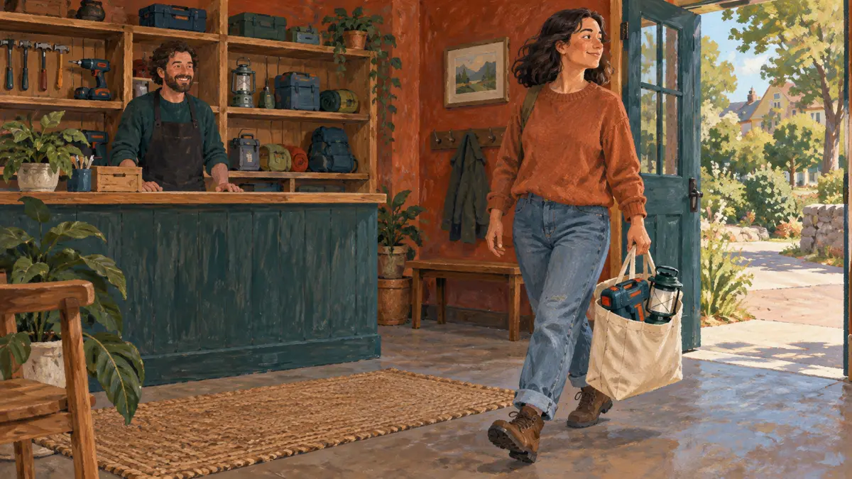 Visitor carrying borrowed equipment in one bag