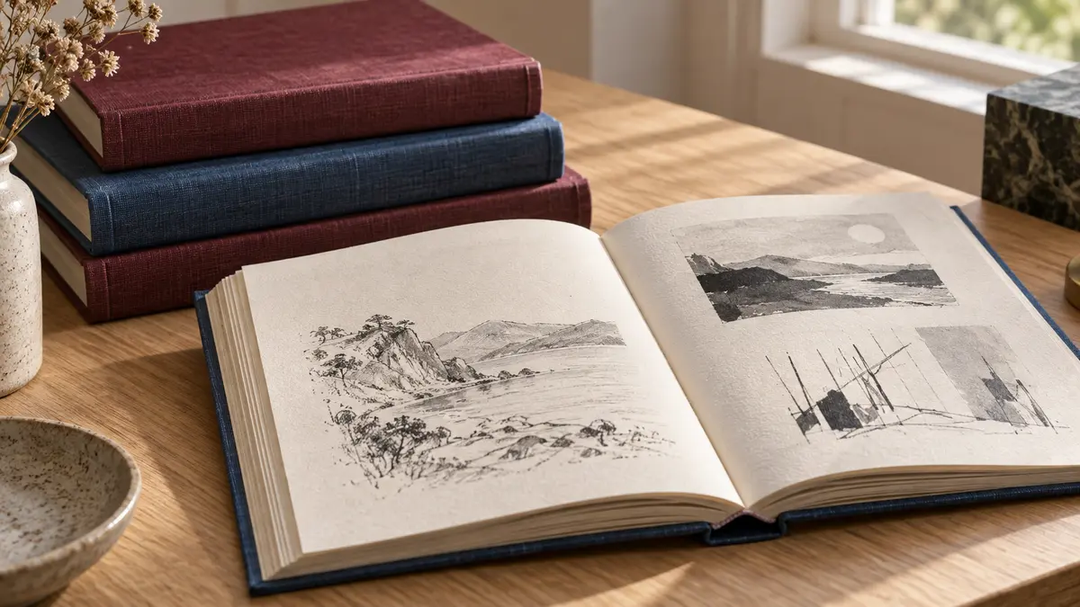 Illustrated art books on a reading table