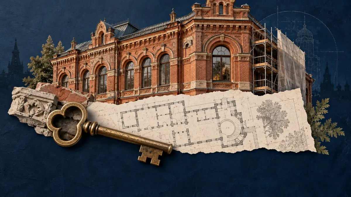 Historic brick facade, plan and brass key