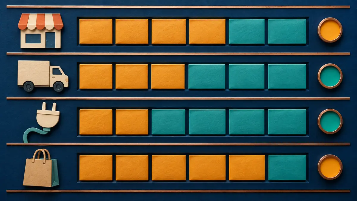 Conceptual readiness board with separate rows for premises, deliveries, utilities and customer service