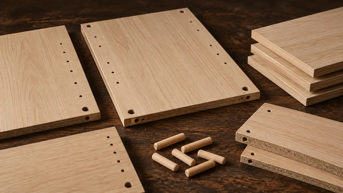 Furniture panels and wooden dowels
