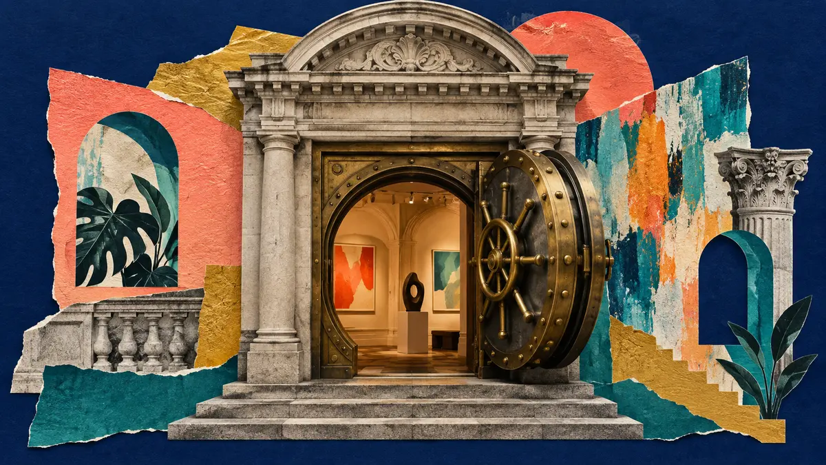 Bank doorway and colourful art surfaces