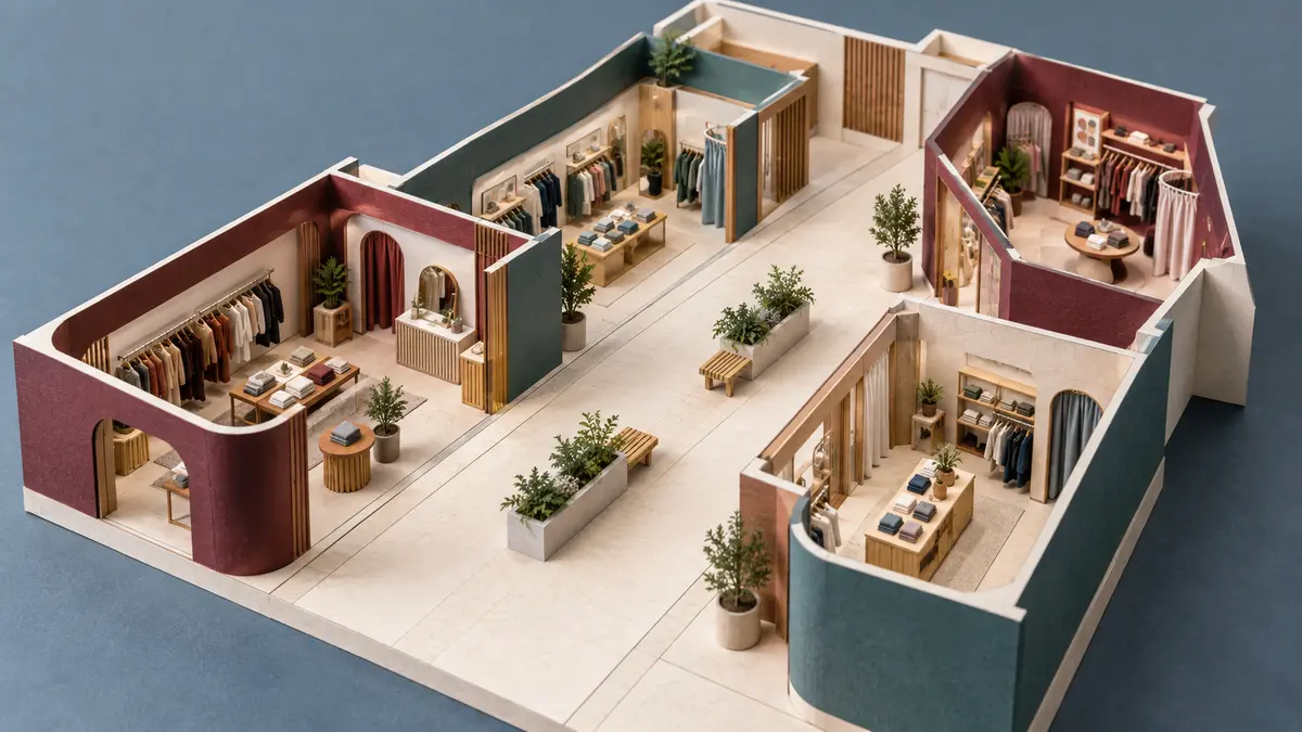 Shop units arranged along a shopping-centre gallery