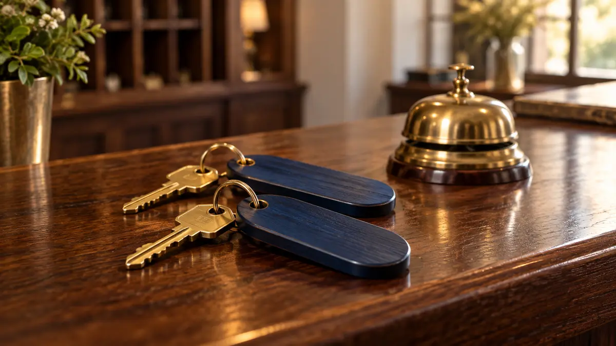 Room keys and a reception bell