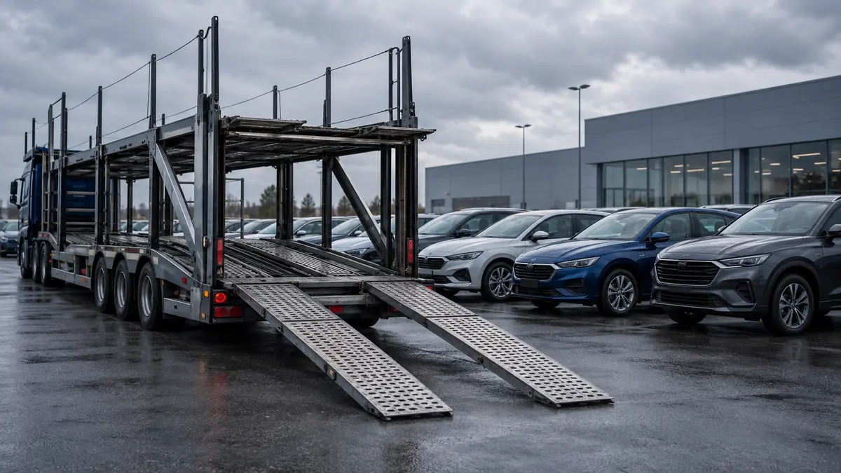 Car transporter and parked passenger cars