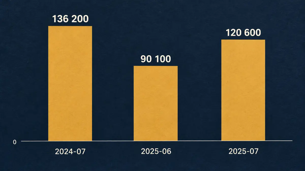 New passenger-car sales in July 2024, June 2025 and July 2025