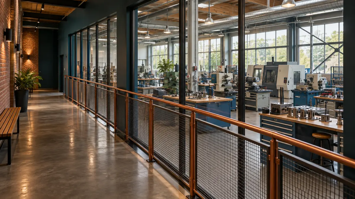 Visitor gallery overlooking a workshop