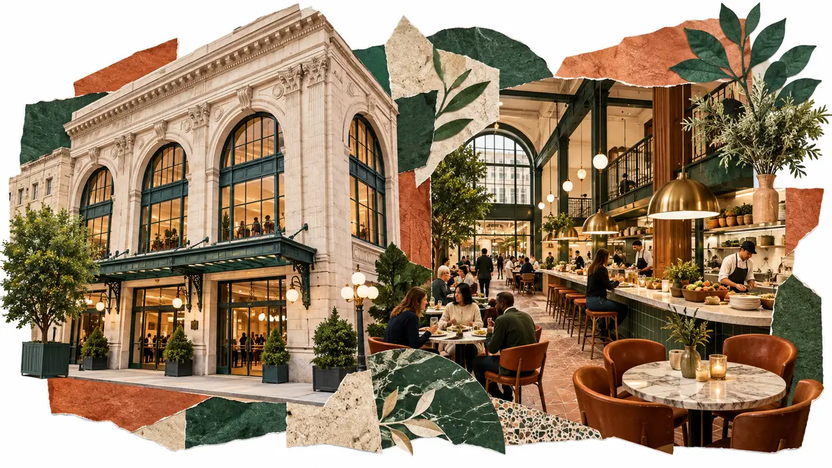 Historic storefront and food hall dining