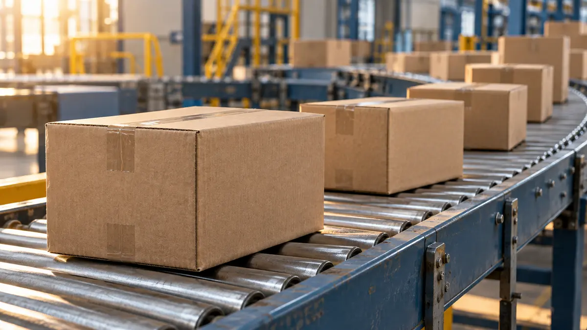 Parcels on a roller conveyor
